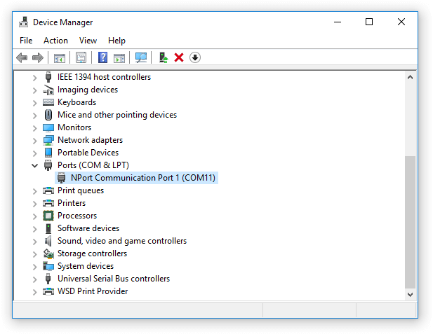 Windows Device Manage with NPort virtual COM Port
