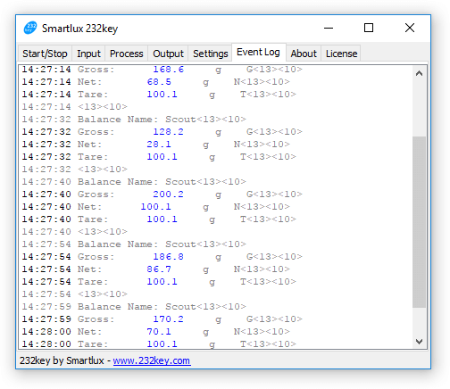 Event log with three different values in consecutive lines (captured separately)