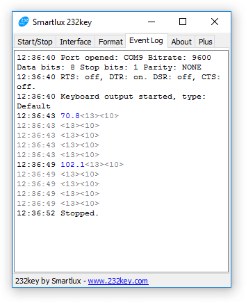 RS-232 software event log