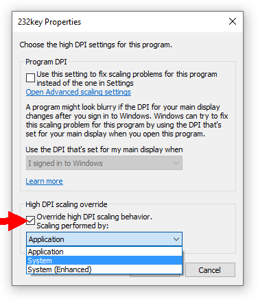 High DPI scaling override