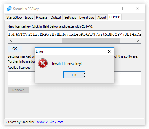 Invalid setting or expired license